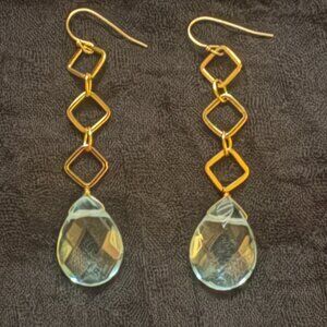 Gold Drop Earrings with Diamond Detail and Aquamarine Gems